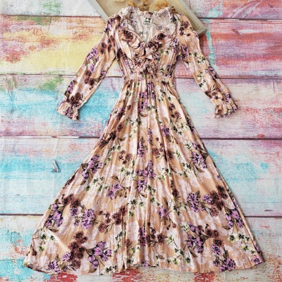 Jaase Dresses & Skirts - Jaase Chantel Pink Floral Ruffle Maxi Dress S